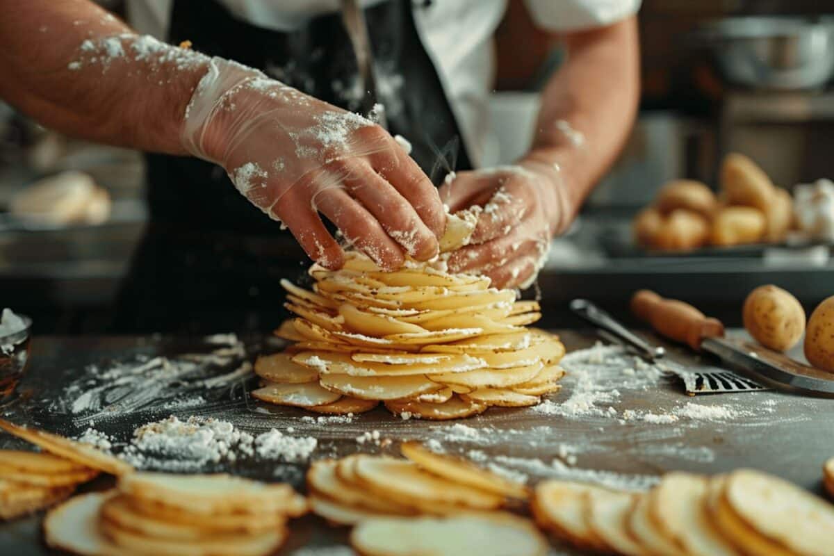 explorez la technique pour un mille-feuille de pommes de terre croustillantes avec cyril lignac