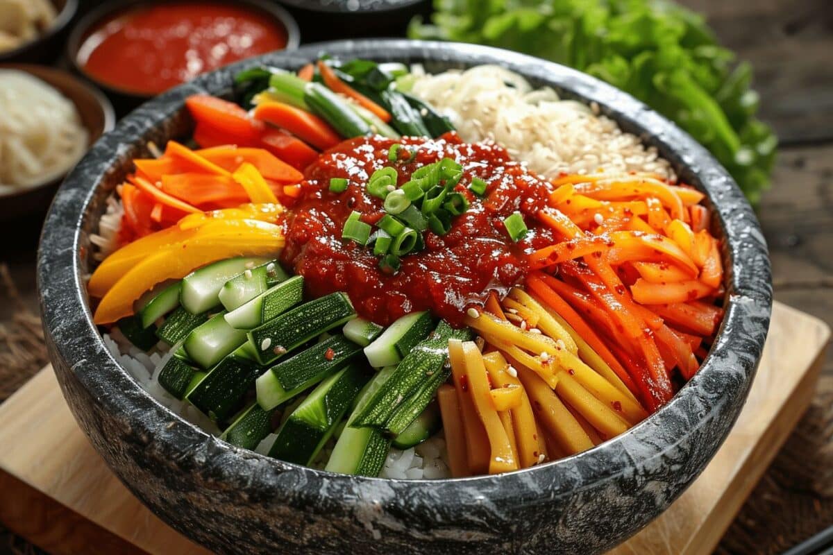 Explorez les saveurs vibrantes du bibimbap, un joyau de la gastronomie coréenne