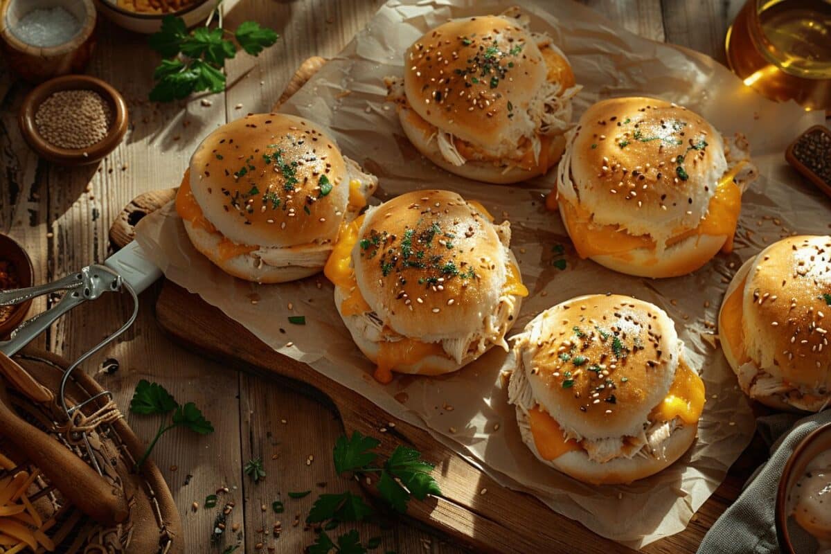 préparez de savoureux buns au poulet rôti et cheddar en trois étapes simples